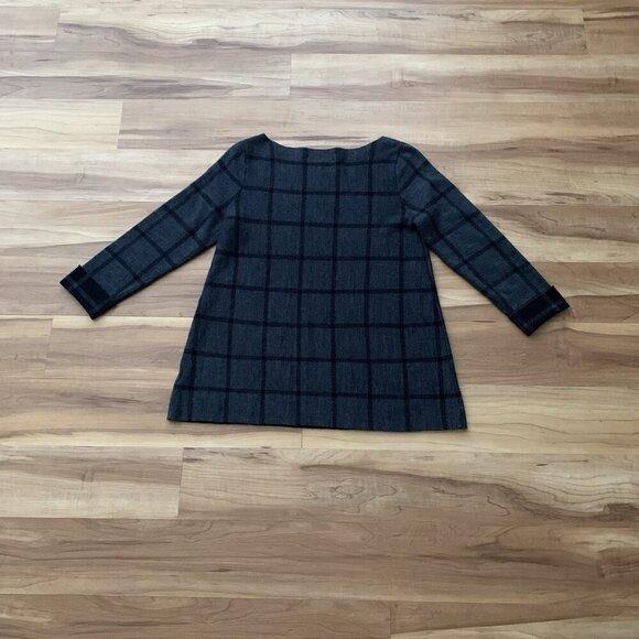 Tahari Extra Fine Merino Wool Women’s Small Sweater Dark Gray Black Plaid - Picture 6 of 8